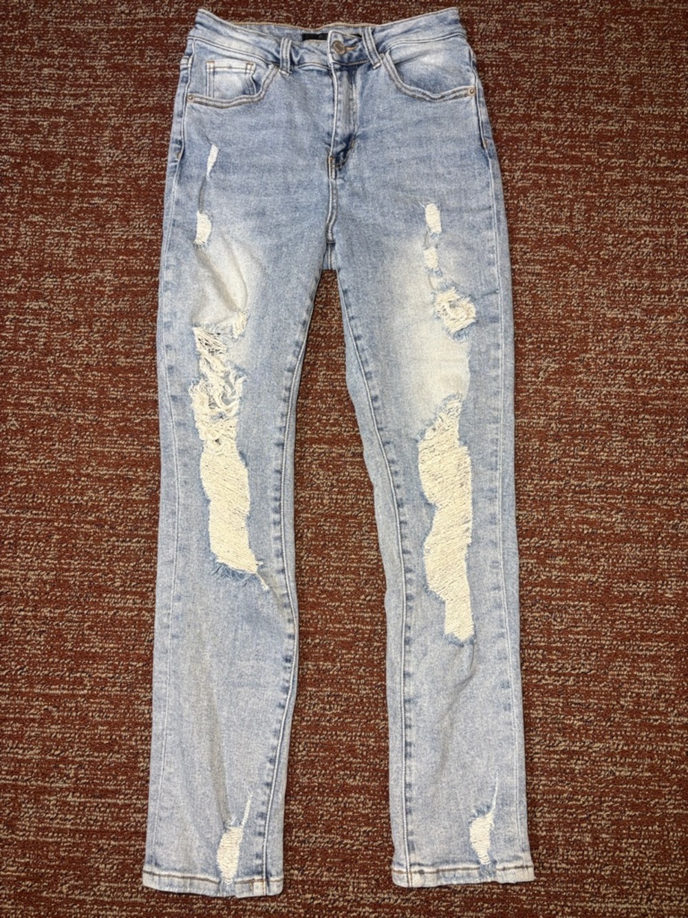 light wash stretch distressed ripped high rise slim leg‎ cropped jeans Womens 26